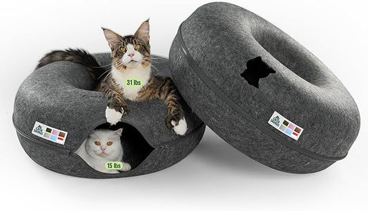 Cattasaurus Peekaboo Cat Cave Duo Jumbo Set, Extra Spacious Cat Donut for Multiple & Large Kitty 15+ lbs, Scratch Detachable Cat Beds for Indoor Cats, Washable Cat Tunnel Bed, Best Kitten Toys by Cattasaurus