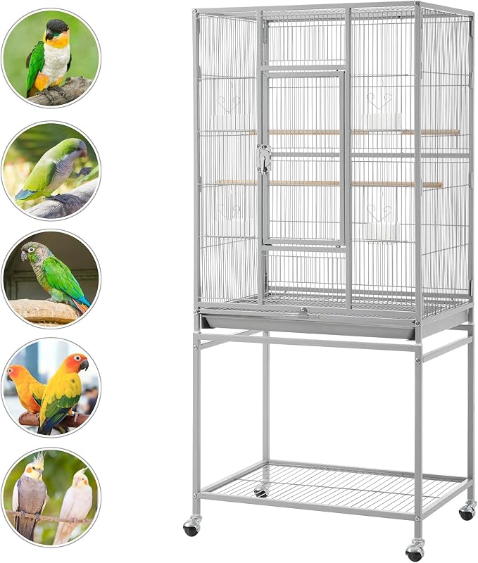 Yaheetech Metal Large Bird Cage Parrot Parakeet Cage w/Stand for Small Parrot Cockatiel Sun Parakeet Lovebird Budgie Finch Canary Green Cheek Conure, 54inch - Image 3