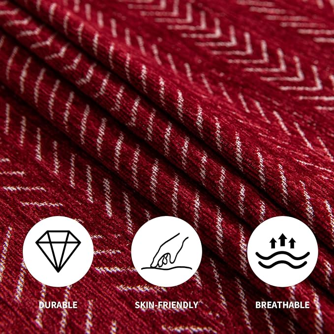Sofa Covers for 2 Cushion Couch Sofa, Loveseat Non Slip Couch Cover Chenille Strip Couch Throw Blankets with Tassels, Sectional Sofa Slipcovers Furniture Protector for Pets, Kids 71"x118", Wine - Image 5
