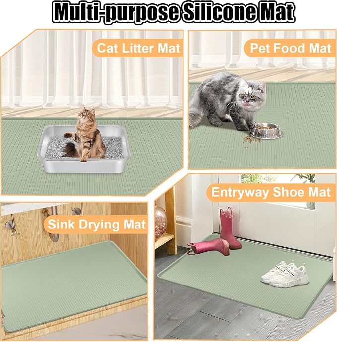 Silicone Cat Litter Mat 45" x 30" Cat Mat for Litter Box, Green | Extra Large Cat Litter Trapping Mat for Floor, Waterproof, Non-Slip Kitty Litter Box Mat with Raised Edge, Easy to Clean - Image 8