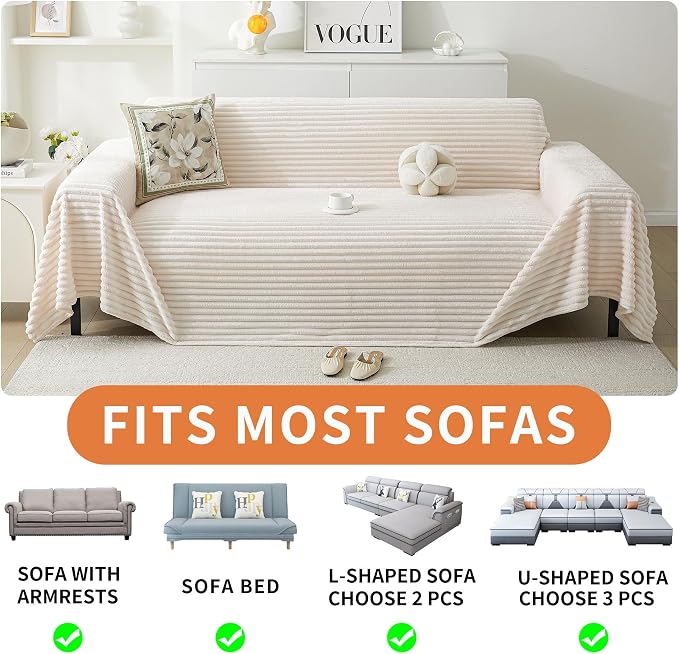 HAOMAIJIA Faux Fur Sofa Covers Couch Covers for 3 Cushion Couch Sofa Pet Friendly Soft Non Slip Couch Cover for Dogs Washable Sectional Couch Covers L Shape Furniture Protector (Off White, 91"x150") - Image 6