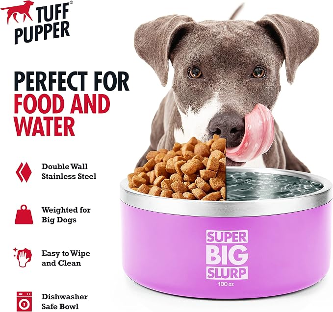Tuff Pupper 100 oz Heavy Duty Insulated Stainless Steel Dog Bowl for Large Dogs, Non-Slip Base, Dishwasher Safe - Image 3