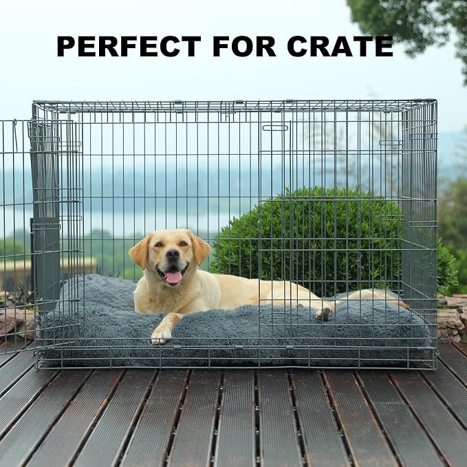 Bedfolks Waterproof Dog Crate Pad, Extra Large Faux Fur Dog Bed, Washable Kennel Bed 41"x27", Dark Grey - Image 3