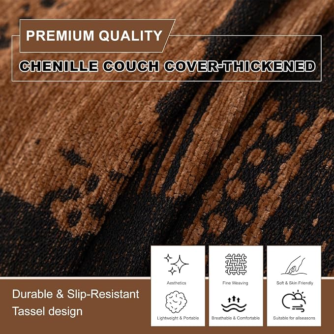 ROOMLIFE Dark Brown Couch Cover 3 Cushion Sofa, Washable Non Slip Furniture Sofa Protector Cover, Soft Chenille Sofa Slipcovers Sectional L Shape Dogs Couch Cover Throw Blanket with Tassels71''X118'' - Image 4