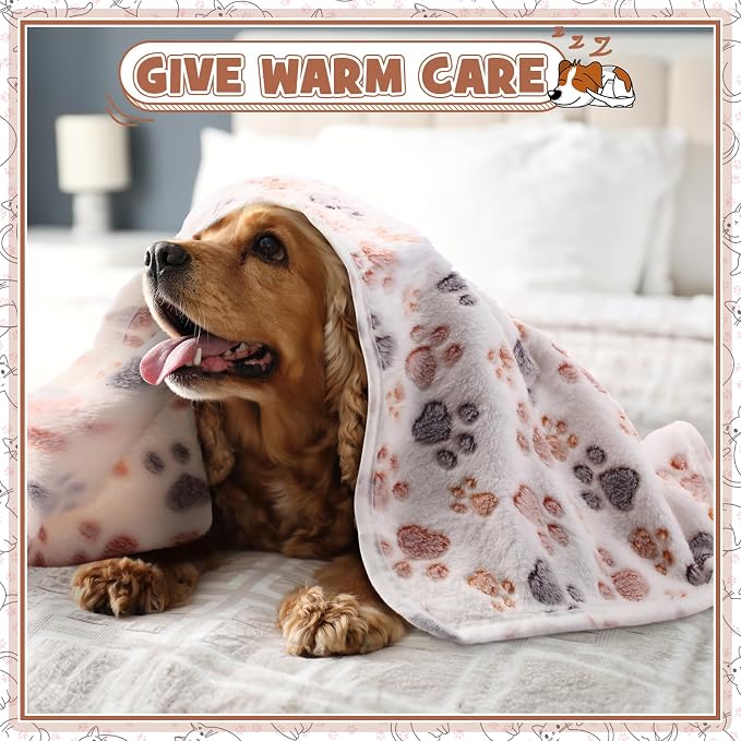 Tegeme 12 Pcs Pet Blankets 30 x 20 Inch Soft Fluffy Fleece Dog Cat Warm Paw Print Pattern Blankets Flannel Throw for Pets Dog Puppy Cat(Dark Gray, White, Camel) - Image 3