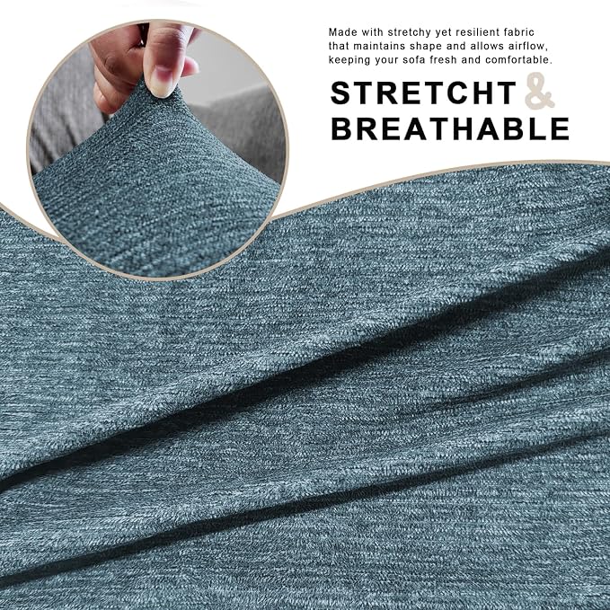 URBANLIFE 3-Piece Stretch Sofa Covers for 2 Cushion Couch, Dusk Blue Gray | Super fitted spandex slipcovers for couches. Non-slip elastic bottom. Machine washable furniture protector for kids & pets. - Image 8