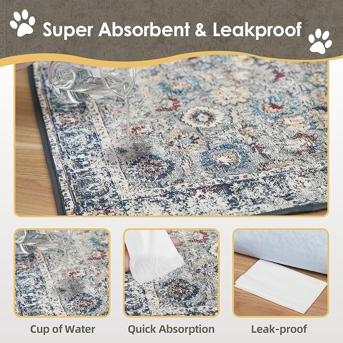 SCLOSE Washable Pee Pad for Dogs, 32" x 24" Reusable Puppy Pads Waterproof Dog Rugs, Super Absorbent, Leakproof, Dog Crate Pad, Playpen Mat, Whelping Pads, Vintage - Image 4
