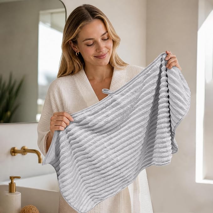 Extra Large Bath Towel Set 10 Piece, XL Bath Towels 35"x67" Oversized Bath Sheets, 280 GSM Microfiber Quick Dry Absorbent Towels, 5 Bath Sheets & 5 Hand Towels (Light Gray) - Image 8