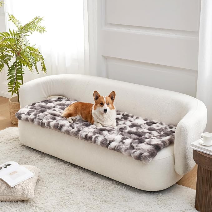 COZY KISS Couch Cover for Dogs Washable, Ultra Soft Faux Fur Pet Sofa Pad for Car Seat Protector, Liquid Pee Proof Cat Mat, Warm Pad for Dresser Top, 27.5x59 inch, Tie Dye Grey by COZYKISS