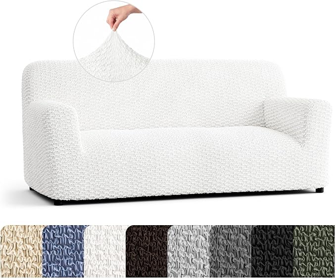 PAULTO BY GA.I.CO. Stretch Sofa Slipcovers – Soft Elastic Fabric Couch Cover for Armchair Loveseat 3-Seater & 4-Seater Sofa Cover – Non-Slip Furniture Protector Washable - Crisp White (64"-85" Wide) by PAULATOBYGAICO