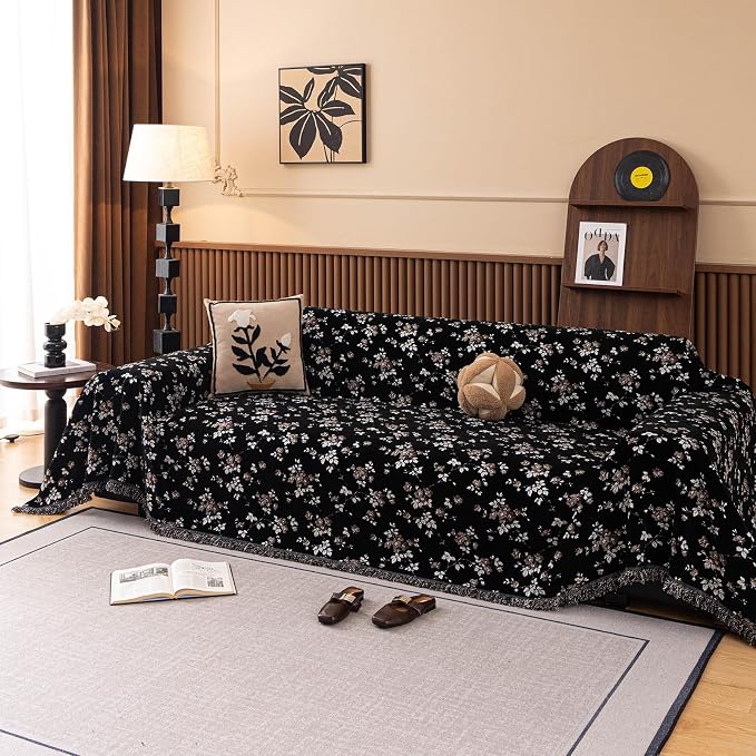 ROOMLIFE Couch Cover 3 Cushion Sofa, Washable Non Slip Furniture Sofa Protector Cover, Soft Chenille Sofa Slipcovers Sectional L Shape Dogs Couch Cover Throw Blanket with Tassels 71''X118'' by ROOMLIFE