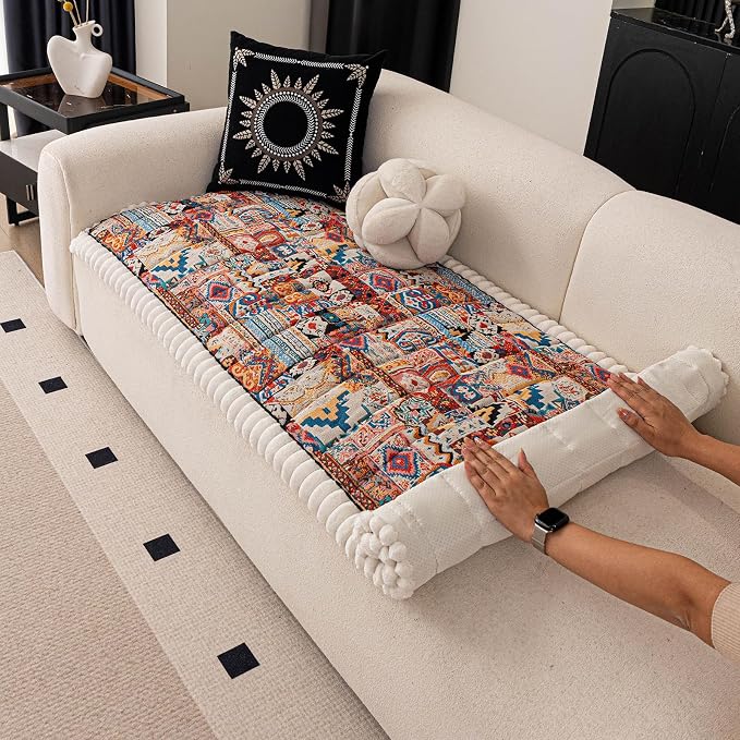 VClife Boho Eclectic Textured Sofa Cover, Ethnic Retro Dog Couch Cushion Cover for 3-4 Cushion Couch Sofa, Plush Soft Anti Slip and Washable Couch Cover for Sectional L Shape Sofa - Image 6