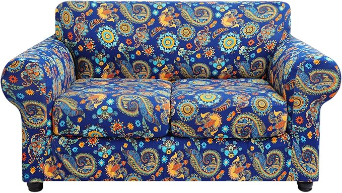 hyha Stretch Couch Cover, Sofa Covers for 2 Separate Cushion Couch Washable | Loveseat Cover, Floral Pattern, Printed, 3 Pieces, 2 Seater Furniture Protector with Elastic Bottom for Dogs, Pet Friendly by hyha