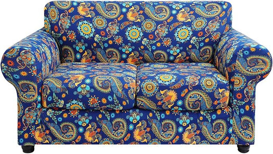 hyha Stretch Couch Cover, Sofa Covers for 2 Separate Cushion Couch Washable | Loveseat Cover, Floral Pattern, Printed, 3 Pieces, 2 Seater Furniture Protector with Elastic Bottom for Dogs, Pet Friendly by hyha