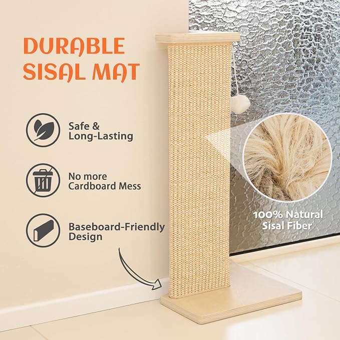 PETKARAY Couch Corner Cat Scratcher, 28'' Corner Wall Scratching Post, Sisal Cat Scratch Pad for Sofa & Furniture Protection with Toy Ball - Image 3