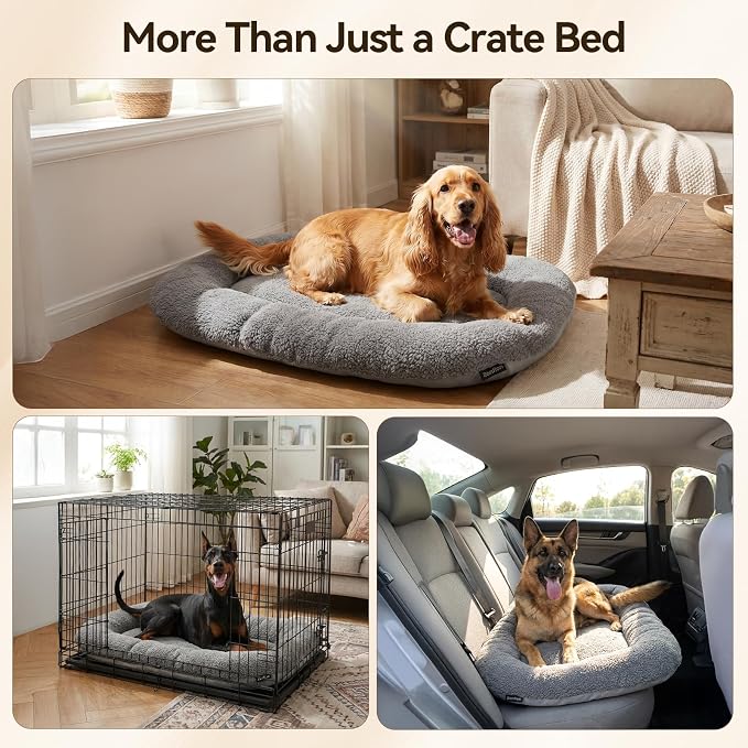 XL Dog Bed Washable for Crate Extra Large Breeds 47x35 Dual-Sided | Reversible Plush & Oxford Pad, Warm & Cooling Cushion, All Seasons Comfort, Soft Thick Support, Oval, Grey Durable Fabric - Image 7