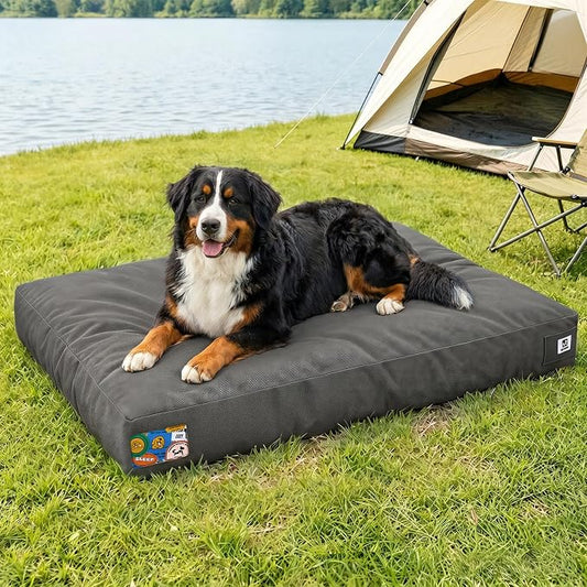 Sytopia 47 Inch Canvas Outdoor Dog Bed for XXL Dogs, Durable Dog Bed with Waterproof Machine Washable Removable Cover, Indoor Patio Pet Pad for Crate, Dark Grey by Sytopia