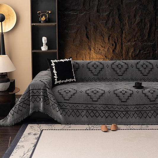VClife Bohemian Couch Cover for Sofa Pet Washable Sofa Cover Non Slip Extra Large Couch Covers for 3-4 Cushion Couch Sofa, Boho Style Dark Gray Tribal Pattern Sofa Slipcover 71"X150" by VCLIFE