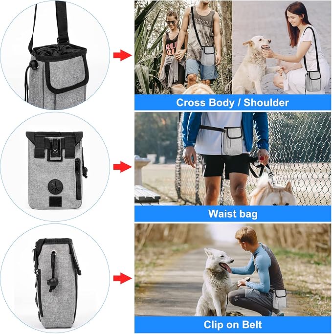Dog Travel Bag, Airline Approved Pet Travel Bag with 2 Dog Treat Training Pouches for Weekend Pet Travel Supplies & Accessories, Light Grey | Dog travel accessories set with feeding supplies, bowls, mat, and strap. Ideal for weekend trips. - Image 7
