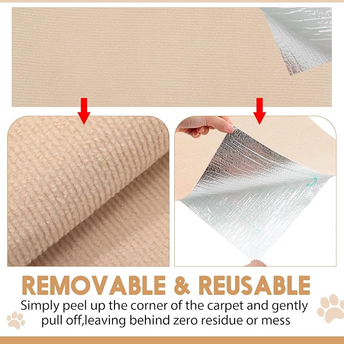 4 Pcs 118" x 15.8" Khaki Cat Scratch Mat, Trimmable Self-Adhesive Cats Scratch Carpet Couch Protector from Claw with Screws for Covering Cat Tower and Replacement Pads Wall Protector - Image 7