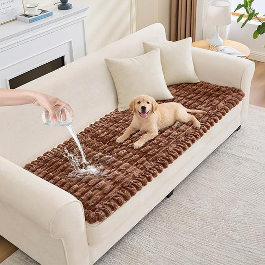 Waterproof Dog Couch Cover, Non Slip Pet Sofa Protector, Thick Fuzzy Couch Cover for Dogs, Machine Washable Furniture Protector, Scratch Resistant Pet Couch Mat(Light Coffee, 28" x 59"/70 x 150cm) by Taque