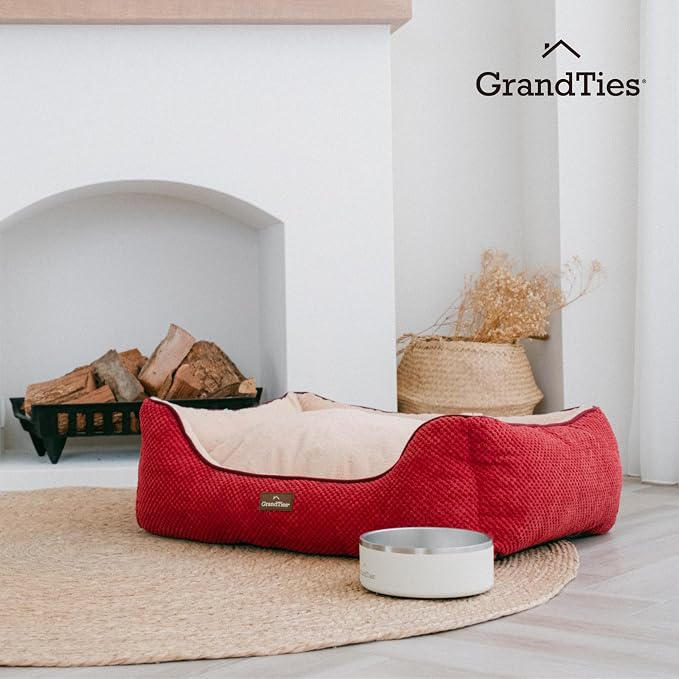GRANDTIES Fluffy Dog Beds for Small Medium Large Dogs & Cats, Machine Washable Dog Bed, Rectangle Breathable Soft Calming Sleeping Warming Pet Beds with Waterproof & Non-Slip Bottom (M 34", Cherry) - Image 9