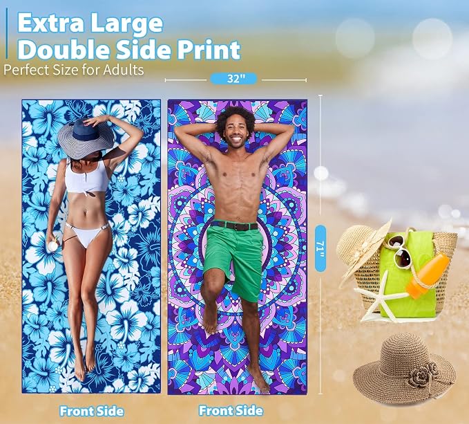 TwoYek Microfiber Beach Towels Extra Large 71x32 inches 6 Pack Bulk | Thin Lightweight, Sand Free, Super Absorbent & Quick Dry, Oversized Towel for Beach Bath Pool Swim Travel Accessories Gifts - Image 3