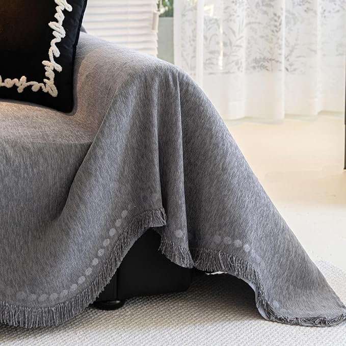 ROOMLIFE Gray Couch Cover Boho Sofa Covers for 3 Cushion Couch Washable, Furniture Protector Sofa Couch Cover for Dogs, Soft Chenille Sofa Slipcover, Couch Throw Blankets with Tassels 71 '' X 134'' - Image 8