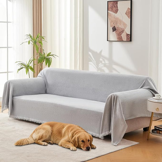 Sofa Cover for Washable Sectional L Shape, Light Grey | Couch Covers Protector with Tassel Sofa Slipcover for Pet & Kid Friendly by LuxshareHome