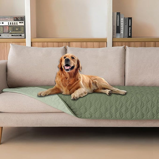 gogobunny 100% Double-Sided Waterproof Dog Bed Cover Pet Blanket Sofa Couch Furniture Protector for Puppy Large Dog Cat, Reversible (30x90 Inch (Pack of 1), Dark Green/Light Green) by gogobunny