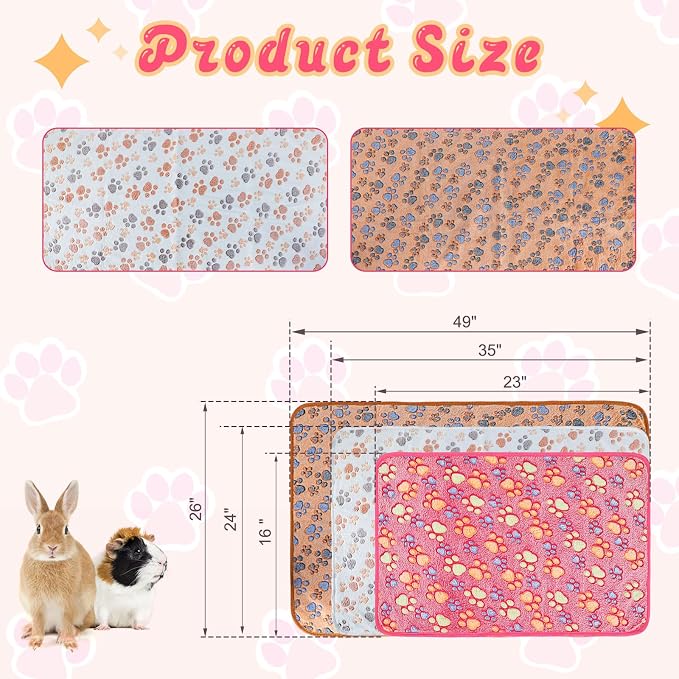YUEPET Waterproof Guinea Pig Blankets Washable 3 Pack Small Animal Fleece Cage Liners Pet Soft Sleep Mat Pad Cover Warm Flannel Throw for Hamster Guinea Pig Rabbit Chinchilla Hedgehog Ferret 48"×24" - Image 2