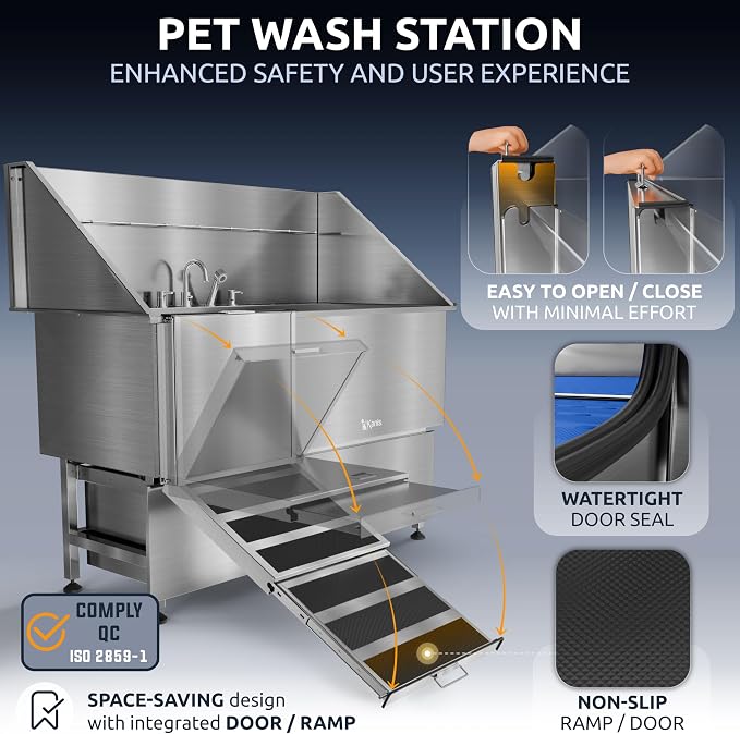 KANIS Professional Dog Washing Station 304 Stainless Steel Pet Wash Sink | Grooming Bathtub w/Shower, Floor Grates and Storage for Large, Medium & Small Pets - Image 4