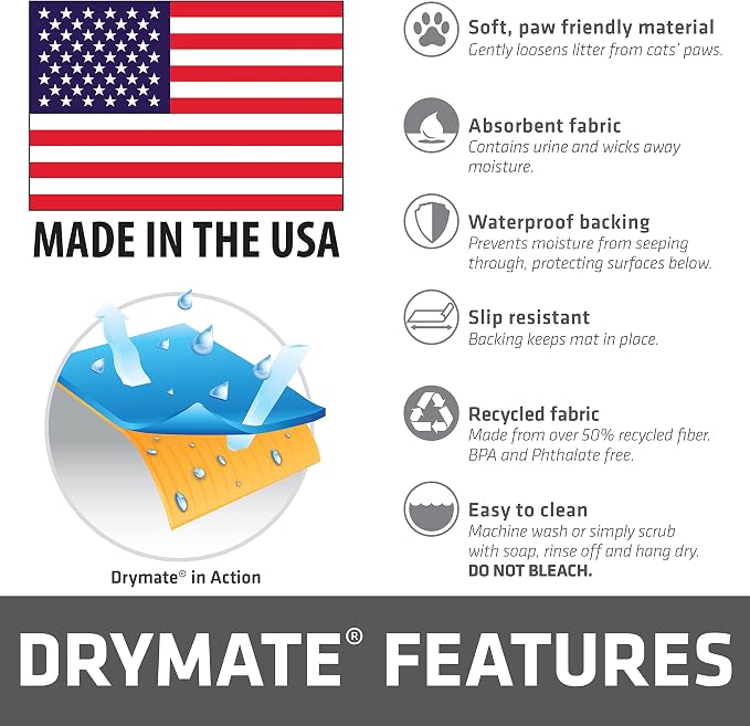 Drymate Cat Litter Box Mat, Litter Trapping Mat, Multicolor, 20x28 | Waterproof, Urine-Proof, Absorbent, Machine Washable, Soft on Paws, Contains Mess, Protects Floors, Kitten Supplies, USA Made - Image 7