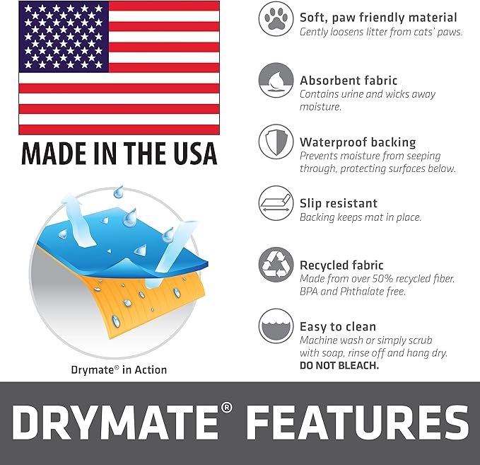 Drymate Cat Litter Box Mat, Litter Trapping Mat, Light Grey, 29x36 XL | Waterproof, Urine-Proof, Absorbent, Machine Washable, Soft on Paws, Contains Mess, Protects Floors, Kitten Supplies, USA Made - Image 7
