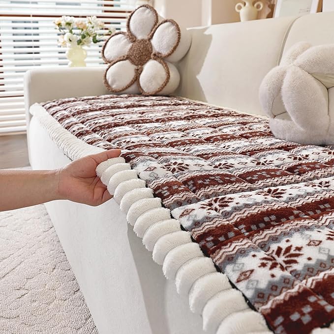 Plush Warm Sofa Cover, Pet Couch Covers for Loveseat, Sofa Covers for Pets Washable, Non-Slip Christmas Couch Cover for Dogs, Dog Couch Protector for Christams(1PC, Dark Brown, 27.6"×59") by PJLZJFBY