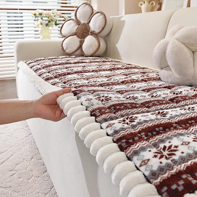 Plush Warm Sofa Cover, Pet Couch Cover for Sectioanl Sofas, Sofa Covers for Pet Washable, Non-slip Christmas Couch Covers for Pets, Dog Couch Protectors for Christams(1PC, Dark Brown, 27.6"×94.5") by PJLZJFBY