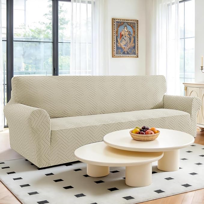 Stretch Sofa Cover Non-Slip Washable Furniture Protector | Stretch, 91"-110".Soft, Non Skid Foam, Elastic Bottom, Machine Washable, for Kids & Pets, Couch & Sofa, Khaki - Image 2