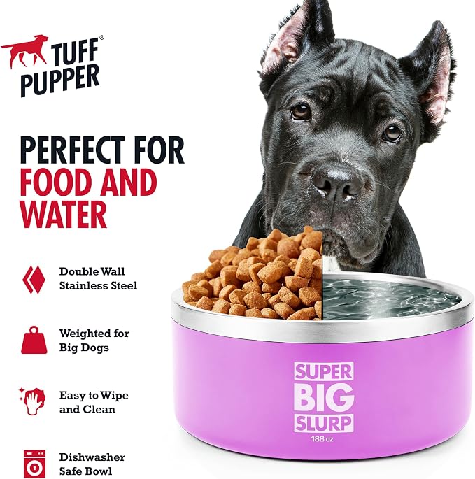 Tuff Pupper Heavy Duty Insulated Dog Bowl | Double Wall Stainless Steel Dog Food Dish | Non-Slip Spill Proof Dishwasher Safe Cat Bowl | Water Dish for Feeding Large Medium Small Pets (188oz, Pink) - Image 4