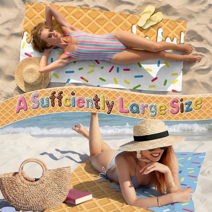 Peryiter 6 Pcs Oversized Microfiber Beach Towels Sand Free Quick Dry Large Pool Towels Absorbent Camping Travel Blanket Set for Women Men Bath Beach(Ice Cream Drip, 28 x 59 Inch, Pastel Mix) - Image 6