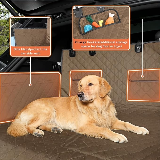 IVY&LANE SUV Cargo Liner for Dogs,Waterproof Trunk Cover Dog Car Seat Mat for SUVs Sedans Vans with Bumper Flap Protector,Non-Slip,Large Size Universal Fit,Brown - Image 4