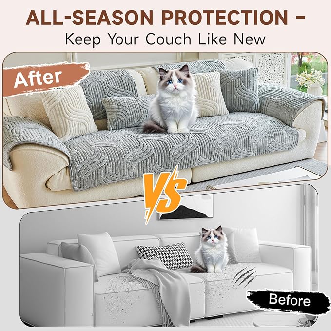 OTOB Couch Covers for Sofa Washable, Non Slip Dog Sofa Protector, 1 Piece | Matcha Green, 35.4"x82.7", Soft Plush, All Seasons, Pet Friendly, Breathable, Modern, Wear-Resistant, Sectional Couch Covers - Image 2