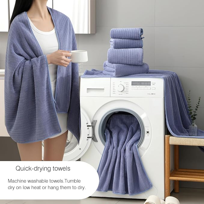 18 Piece Family Bath Towel Set Include 6 Bath Towels,6 Hand Towels and 6 Washcloths Soft Bathroom Towel with Hanging Loops,Highly Absorbent Quick Dry Towels Set for Bathroom,Hotel and Spa-Violet - Image 2