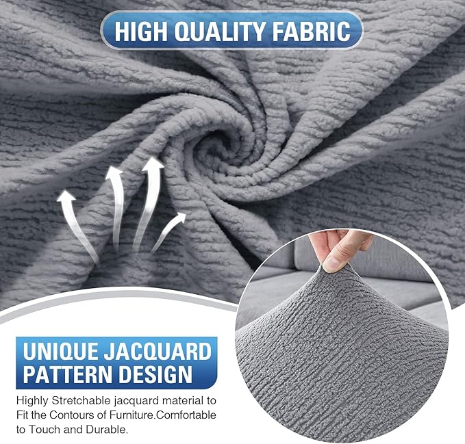 Couch Cushion Covers for Sectional Sofa Stretch Sofa Slipcovers Washable Wear-Resistant Sectional Couch Covers L Shaped Seats Furniture Protectors for Pets(Light Grey, 2 Seater + 1 Chaise) - Image 4