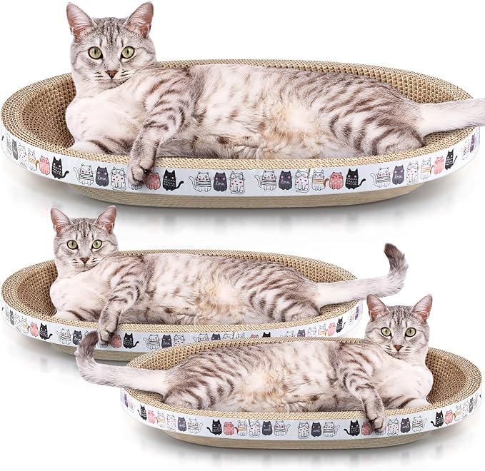 Mixweer 3 Pcs Cat Scratcher Cardboard Large Oval Cat Scratch Pad Board Bed Bowl 2 in 1 Corrugated Lounge Couch Nest for Cats Grinding Claw Furniture Protector Indoor by Mixweer