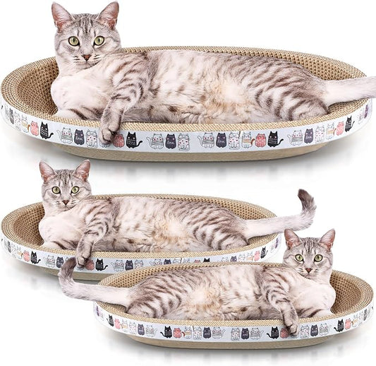 Mixweer 3 Pcs Cat Scratcher Cardboard Large Oval Cat Scratch Pad Board Bed Bowl 2 in 1 Corrugated Lounge Couch Nest for Cats Grinding Claw Furniture Protector Indoor by Mixweer