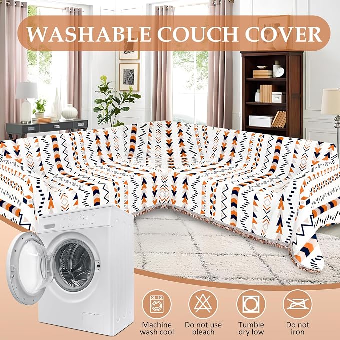 1OO% Waterproof Sectional Couch Covers for Dogs L Shaped Corner Sofa Cover Washable Chenille Sofa Slipcovers Blanket Modern Jacquard Pet Furniture Protector (91"x276", Boho Blue Orange) - Image 8