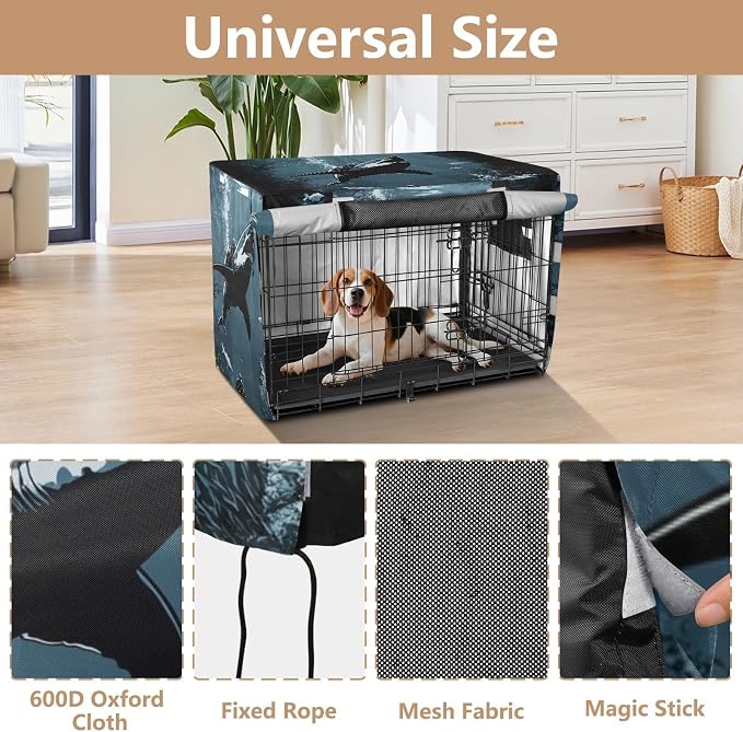 Dog Crate Cover Kennel Cover for Dog Cages Breathable for Wire Cage Indoor Outdoor Shark Scuba Diver Sea Ocean Blue - Image 4