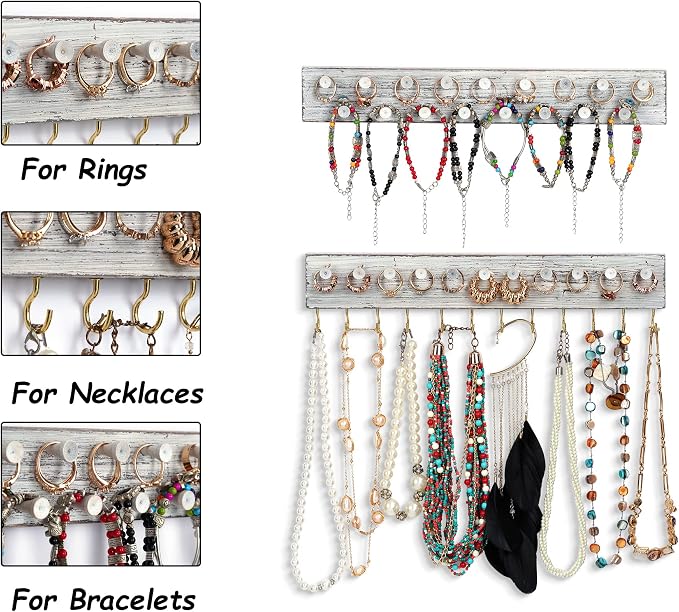 Wall Jewelry Organizer,3Pcs Hanging Jewelry Organizer,Wooden Jewelry Holder | Rustic Wall Mounted Jewelry Organizer and Storage,Wall Jewelry Hanger for Home Jewelry Storage Display - Image 6