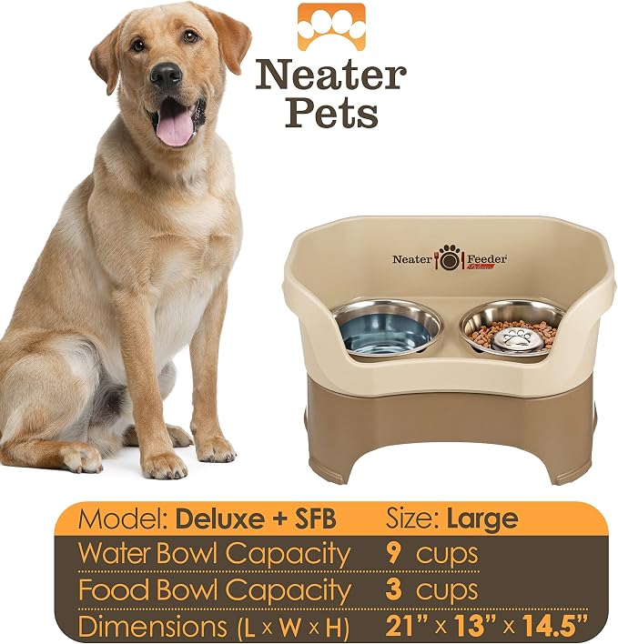Neater Feeder Deluxe Mess Proof Dog Bowls Elevated for Large Breeds – Made in USA – No Spill Raised Slow Feeder Elevated Dog Bowl Stand, Stainless Steel Food and Water Bowl Set, Cappuccino - Image 3