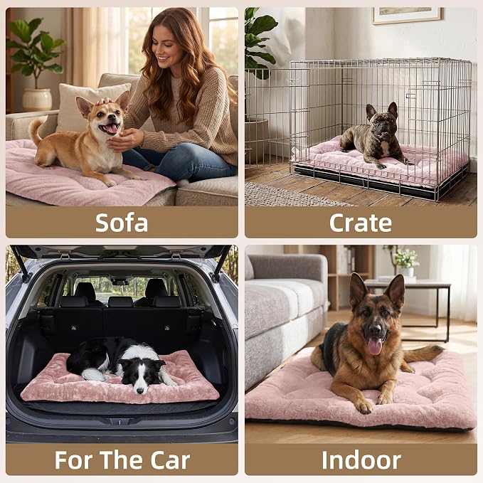Dog Bed 42" for Metal Crate Pad,Washable Sleeping Mat for Medium/Large Pets | Soft faux rabbit fur, non-slip,machine wash/dry, plush cushioning, for crates, floors & travel, multiple sizes for all breeds - Image 3